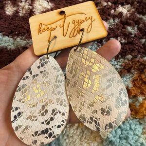 NWT - Snake Print Leather Earrings